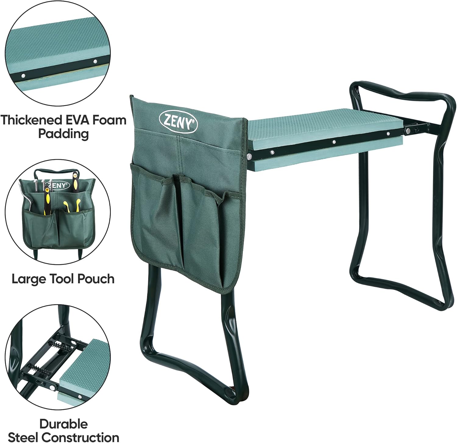 Portable Garden Bench Stool with Thicken Foam Kneeling Pad and Tools Pouch