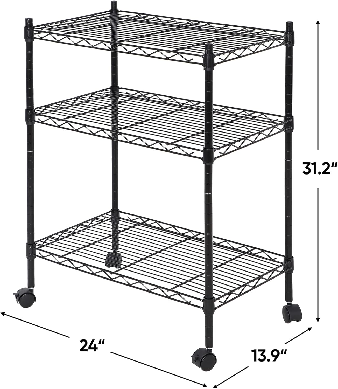 3-Shelf Heavy-Duty Shelving Storage Wire Rack with Casters