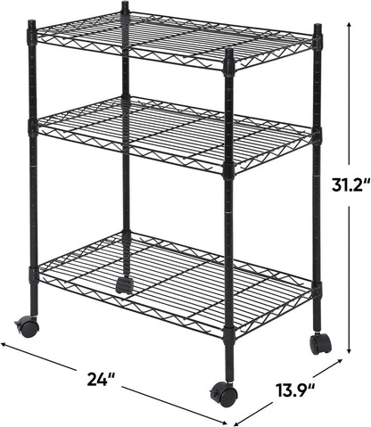 3-Shelf Heavy-Duty Shelving Storage Wire Rack with Casters