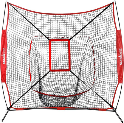 7x7 Baseball Softball Practice Hitting Net with Batting Tee Pratice Pitching Batting Fielding with Strike Zone Target and Carrying Bag