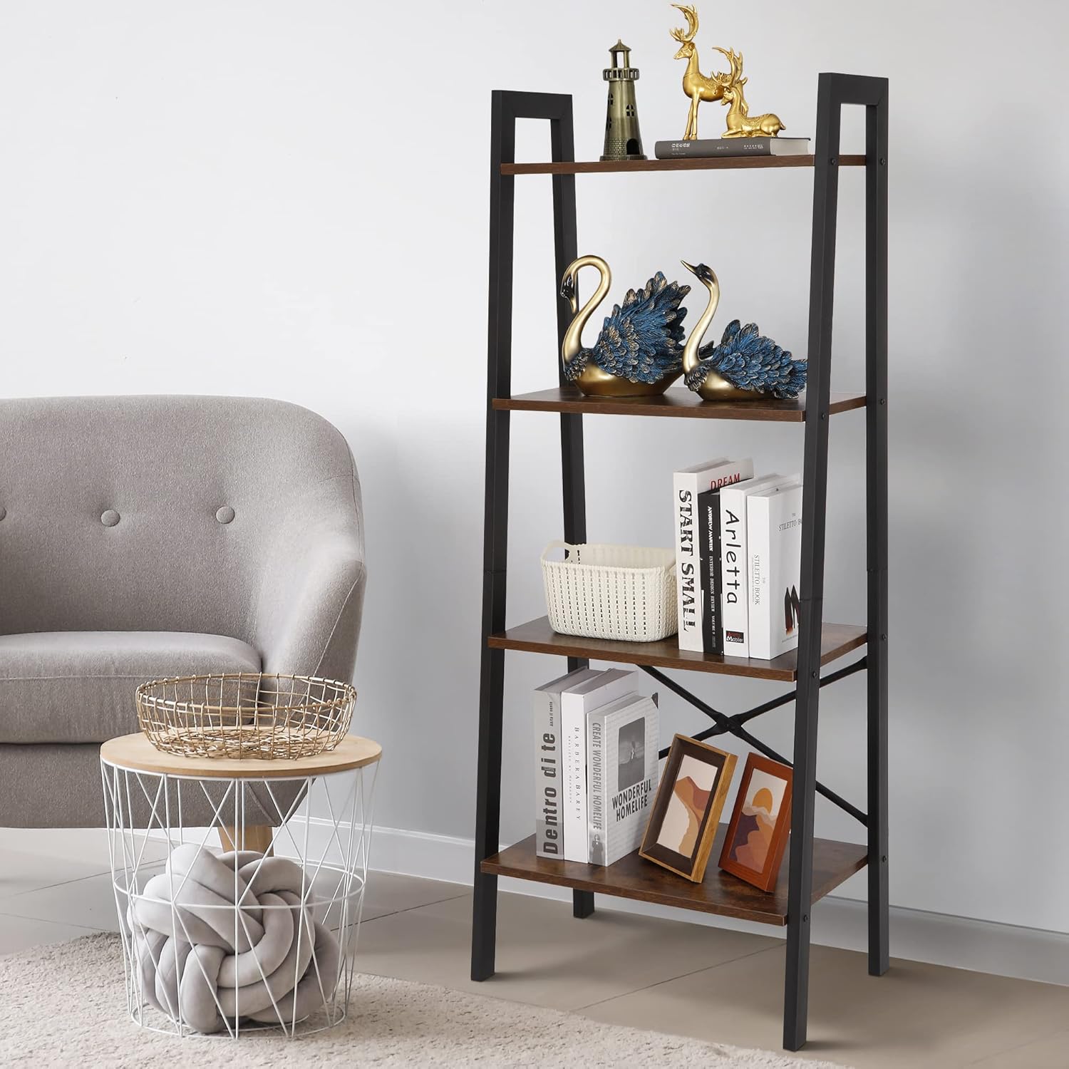 4-Tier Multifunctional Ladder-Shaped Plant Flower Stand Rack Bookrack Storage Shelves