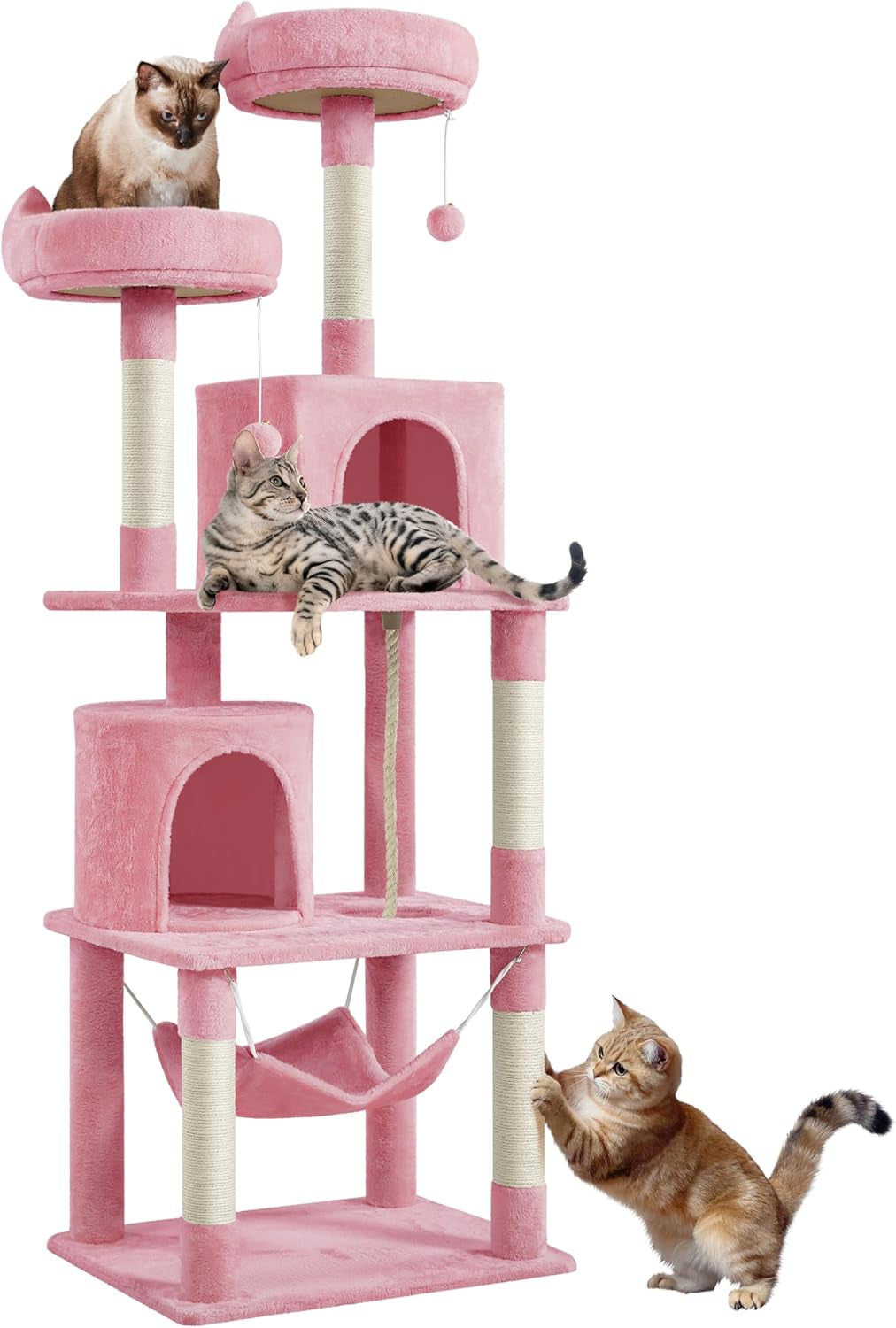 62.2Inches Cat Tree Cat Tower Cat Condo with Platform &amp; Hammock, Scratching Posts for Kittens Pet Play House with Plush Perch for Indoor Activity Relaxing