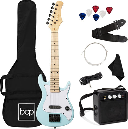 30In Kids Electric Guitar Beginner Starter Kit W/ 5W Amplifier, Strap, Gig Bag, Strings, Picks - Black