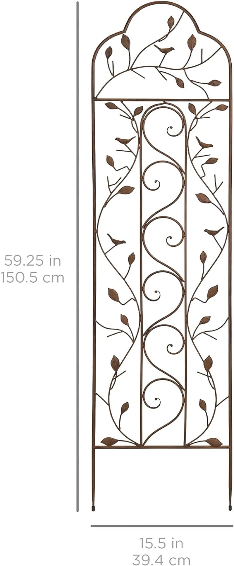 60X15In Iron Garden Trellis, Arched Outdoor Decoration W/Branches, Birds for Lawn, Garden, Backyard, Climbing Plants - Bronze