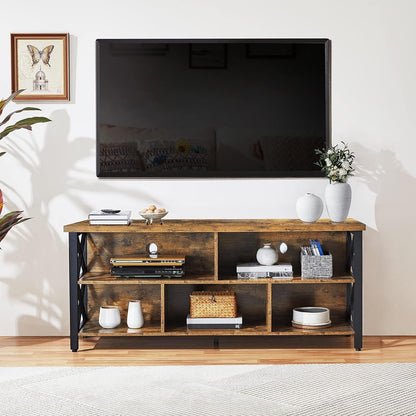 TV Stand for Living Room, Industrial Entertainment Center for 65 Inch TV, Rustic TV Console Stand with Storage Cabinets Wood and Metal, Rustic Brown