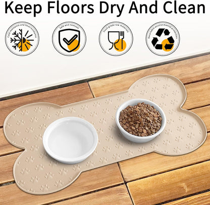 Dog Food Mat Anti-Slip Silicone Dog Bowl Mat Thicker Pet Placemat Waterproof Cat Feeder Pad with Raised Edge Puppy Kitten Feeding Mats Suitable Small Medium-Sized Dogs Cats Eating Tray