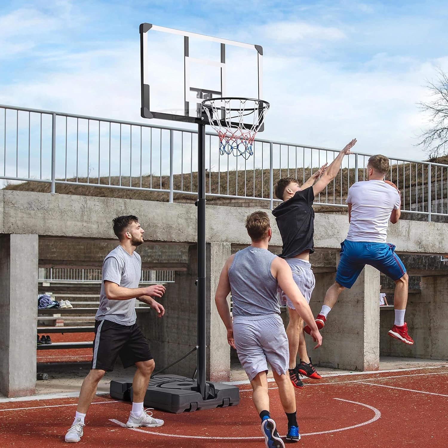 Basketball Hoop Outdoor Basketball Goal 9.5-12Ft Height Adjustable Portable Basketball Hoop Basketball Court for Adult 44 Inch Basketball Backboard