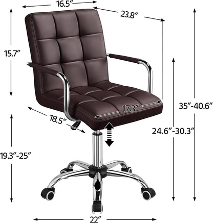 Executive Chair Mid Back Leather Chair with Adjustable Height and Rolling Wheels for Office/Home and Study, Brown