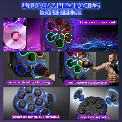 2025 Smart Music Boxing Machine for Kids and Adults, LED Wall-Mounted Bluetooth Training System with Boxing Gloves, Home Workout Equipment for Fitness and Stress Relief