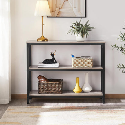 Entryway Table with Storage Shelves, 40 Inch Console Table with Metal Frame, Wood behind Couch Sofa Table for Entryway, Living Room, Gray