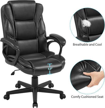 Office Chair High Back Wide Seat Executive Chair Adjustable Desk Chair, PU Leather Managerial Swivel Chair W/Padded Armrest, Big and Tall