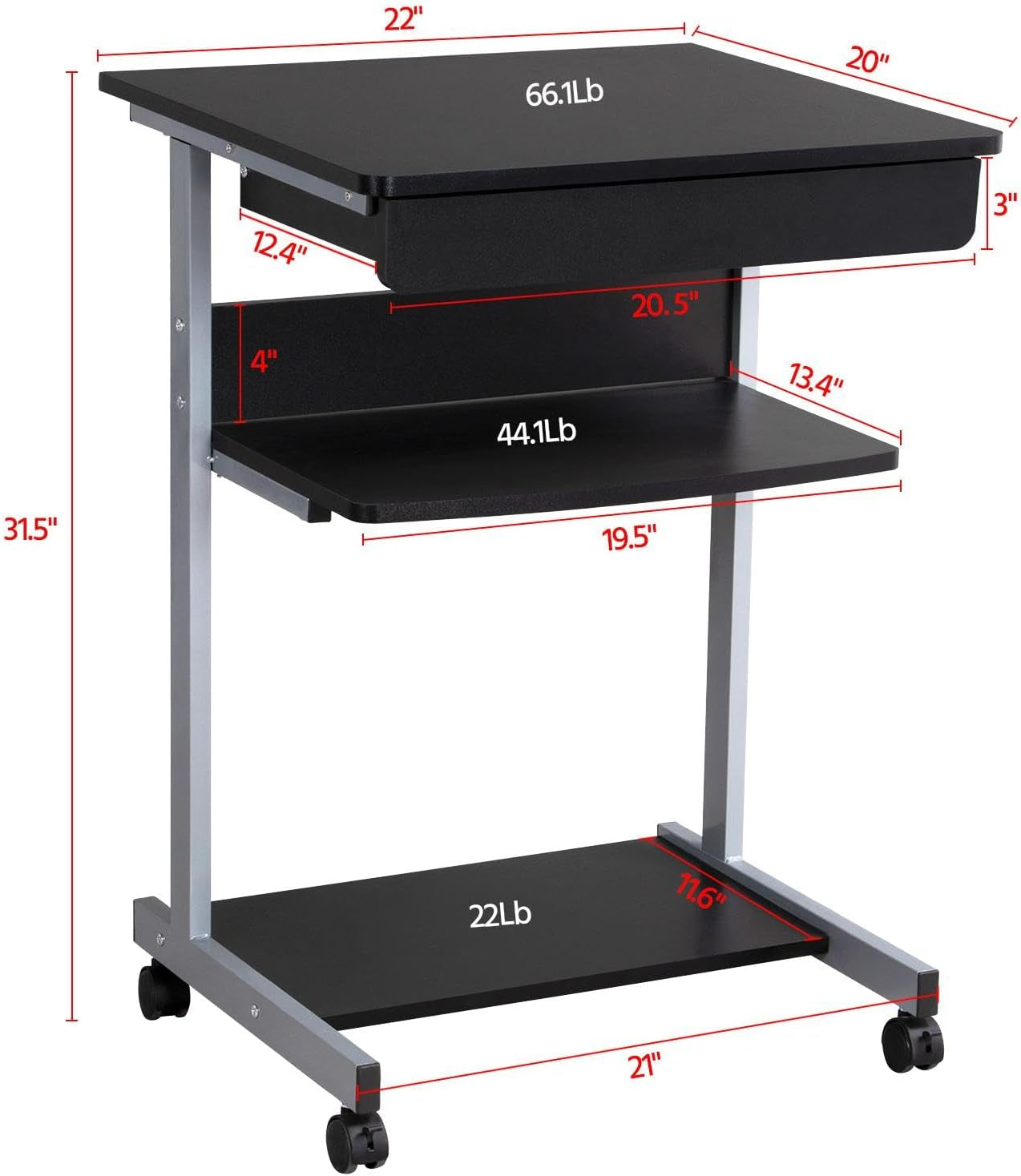 Mobile Lectern Podium Rolling Standing up Desk for Reading - Laptop Stand W/Tilted Top Board &amp; Edge Stopper