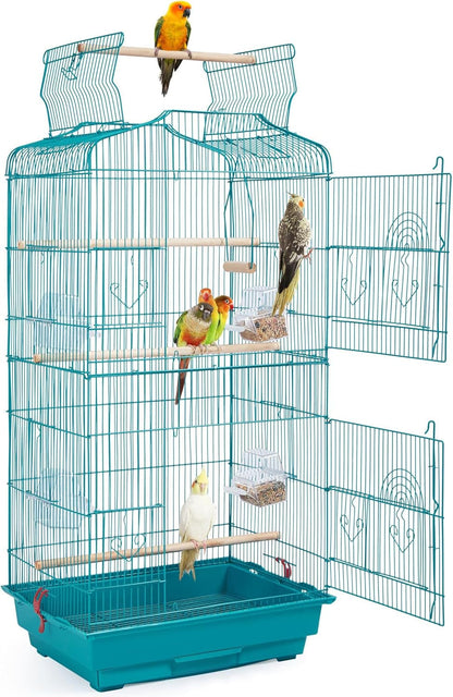 41-Inch Open Top Medium Bird Cages for Parakeets Finches Canaries Lovebirds Small Quaker Parrots Cockatiels Budgie Green Cheek Conure Travel Pet Flight Birdcage