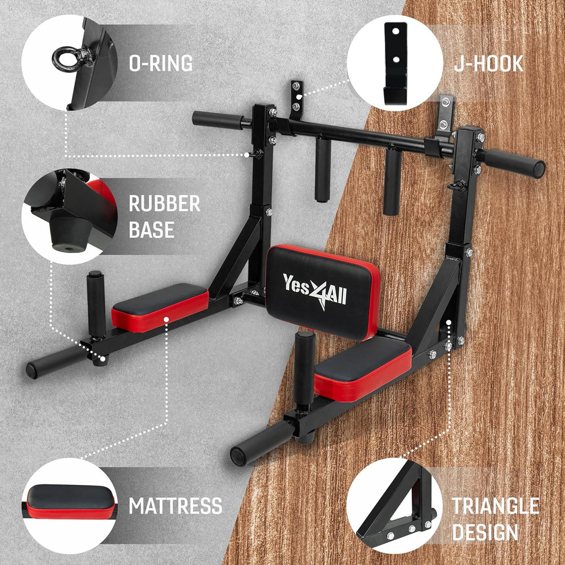 Multifunctional Wall Mounted Pull up Bar Chin up Bar Dip Station for Home Gym Workout, Power Tower Set Training Equipment Fitness Supports 515 Lbs