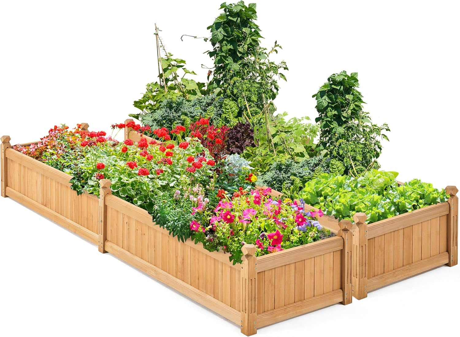 43.5″ L×16″ W×14″ H Wooden Raised Garden Bed, Horticulture Wood Rectangular Garden Planter Outdoor, Raised Planter Box for Yard/Greenhouse/Vegetable/Flower/Herbs, Light Brown