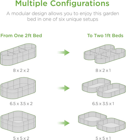 8X2X2Ft Metal Raised Garden Bed, Oval Outdoor Deep Root Planter Box for Vegetables, Herbs W/ 4 Support Bars, 215 Gal Capacity - Charcoal