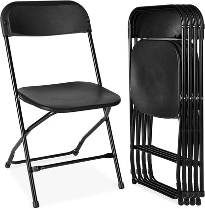 Set of 10 Plastic Folding Chairs, Portable Stacking Indoor Outdoor Seating for Home, Yard, Garden, Parties, Events W/Non-Slip Feet, 350Lb Weight Capacity - White