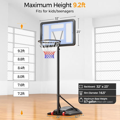 Portable Basketball Hoop Outdoor Indoor Basketball Hoop Basketball Court Basketball Goals Outdoor Basketball Hoops for Pool, with 32&