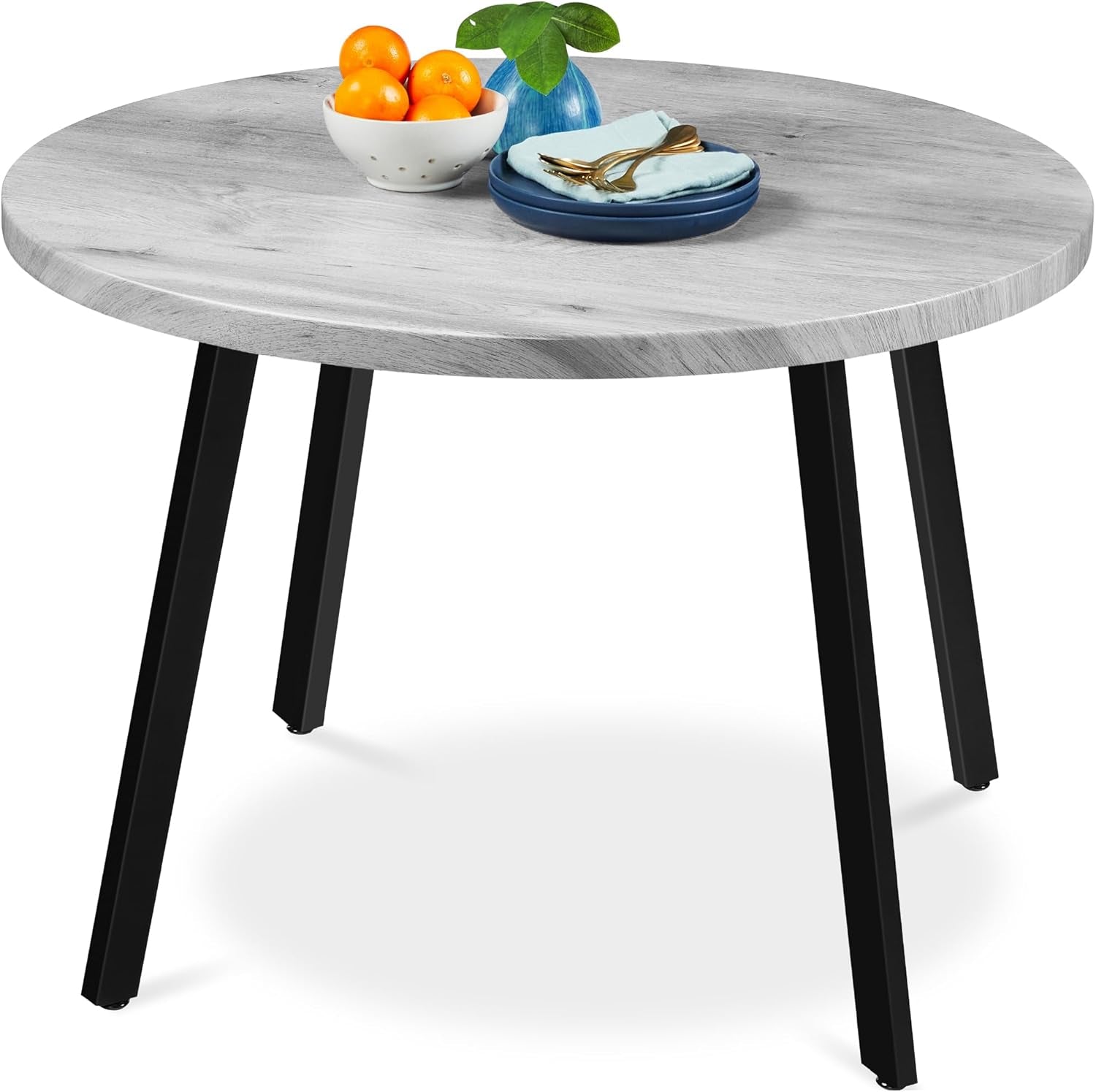 round Mid-Century Modern 35.5In Dining Table, Space-Saving Dinette for Home, Kitchen, Apartment W/Steel Legs - Natural