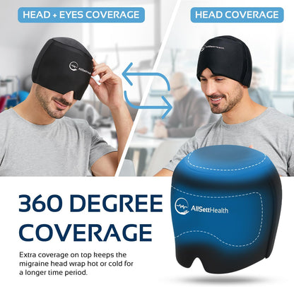 Migraine Relief Cap Ice Head Wrap Headache and Migraine Hat | Headache Relief with Hot/Cold Gel Head Ice Pack with Face and Eye Headache Mask Compress Black - FSA HSA Eligible Items