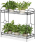 2 Tier Metal Plant Stand for Outdoor/Indoor, Plant Display Rack Flower Pot Stand Shelf for Home Garden Backyard Patio, Home Storage Organizer Rack Black 33.5 X 13.4 X 31.9 Inch