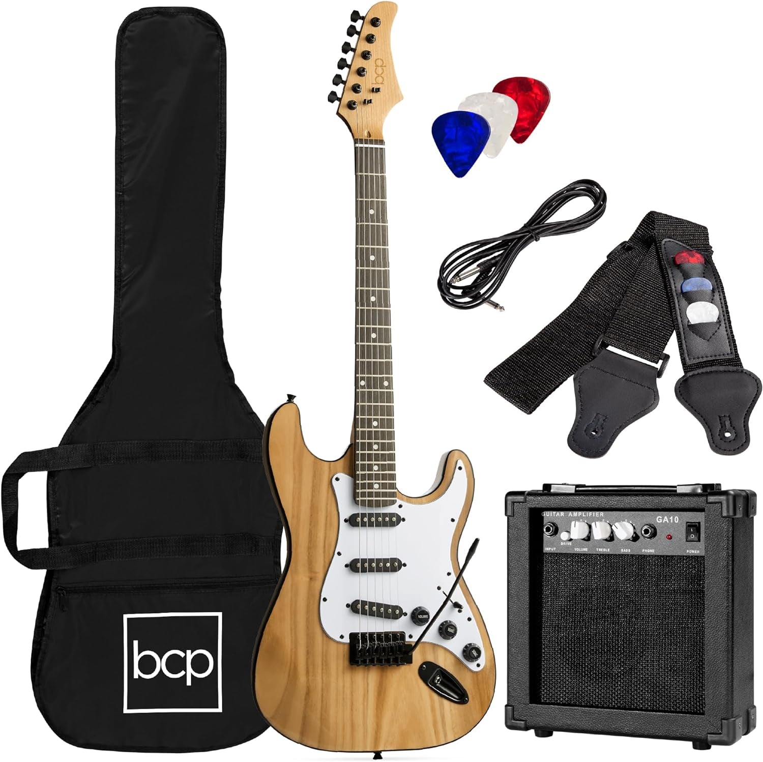 39In Full Size Beginner Electric Guitar Starter Kit W/Case, Strap, 10W Amp, Strings, Pick, Tremolo Bar - Jet Black