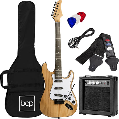 39In Full Size Beginner Electric Guitar Starter Kit W/Case, Strap, 10W Amp, Strings, Pick, Tremolo Bar - Jet Black