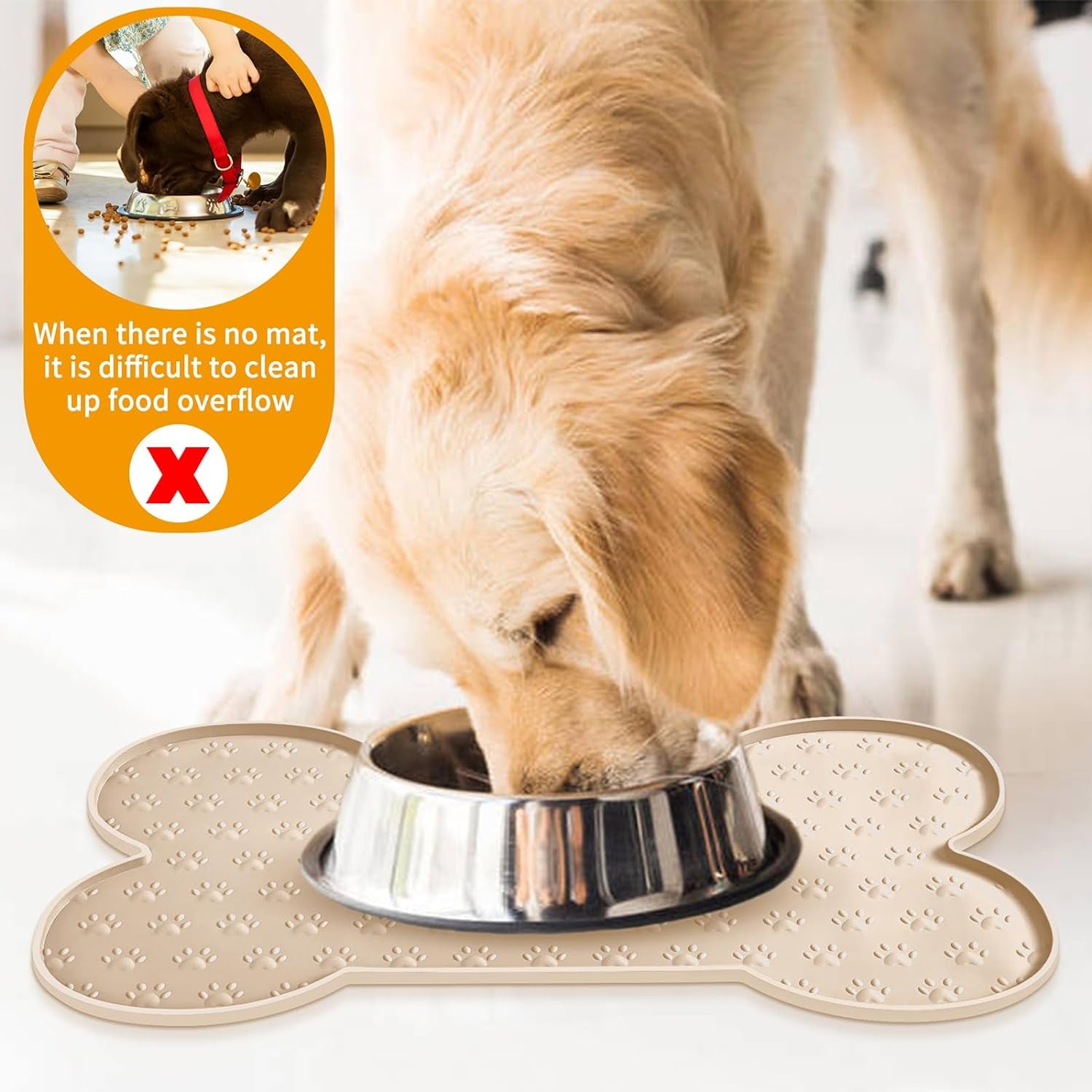 Dog Food Mat Anti-Slip Silicone Dog Bowl Mat Thicker Pet Placemat Waterproof Cat Feeder Pad with Raised Edge Puppy Kitten Feeding Mats Suitable Small Medium-Sized Dogs Cats Eating Tray