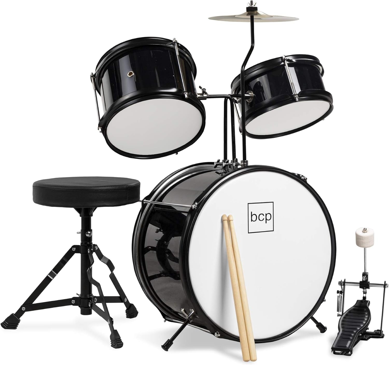 Kids Drum Set 3-Piece Beginner Drum Set Junior Drum Set, W/ Throne Stool, Cymbal, Drum Sticks, Bass Drum Pedal, 2 Toms - Blue