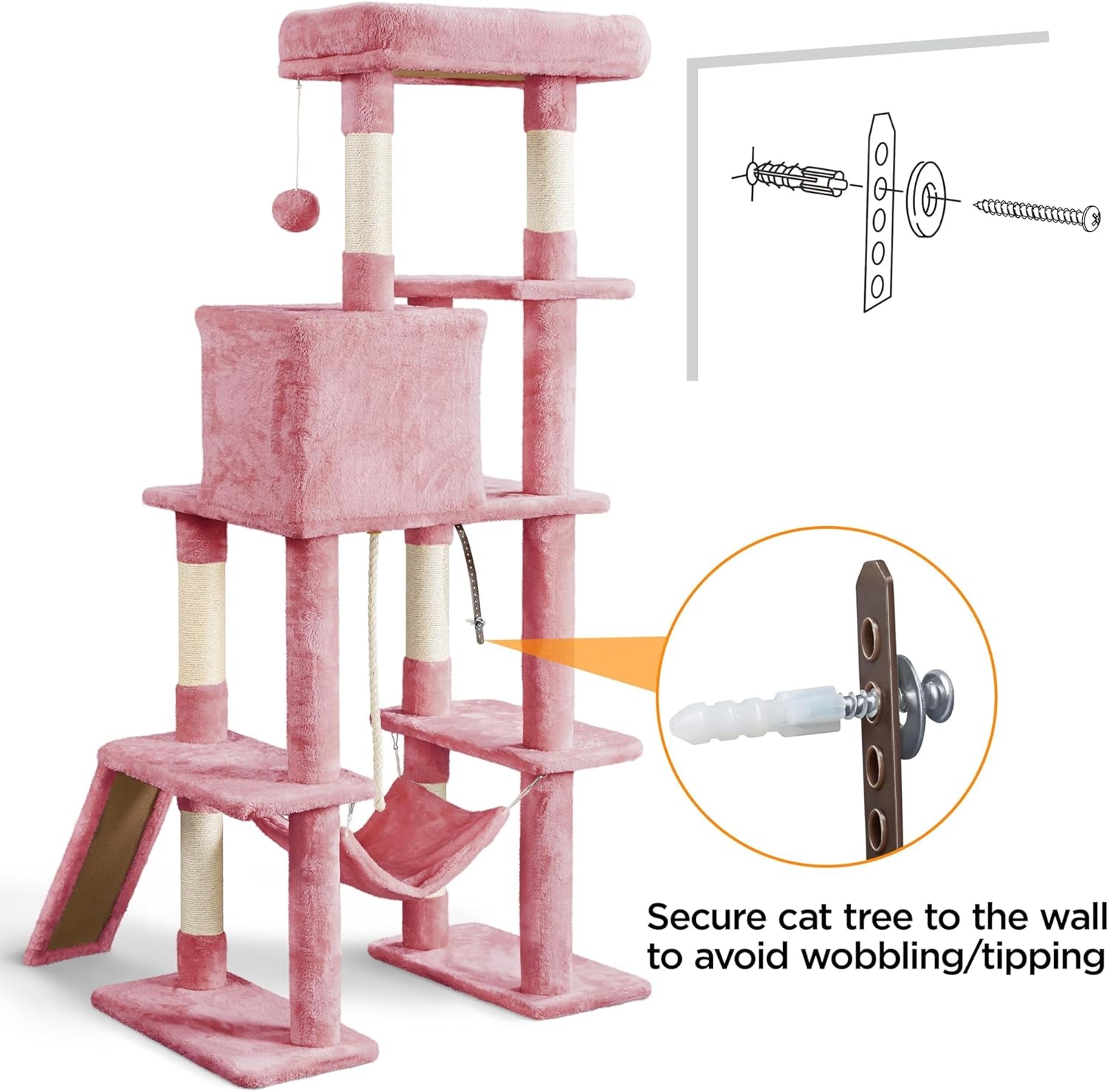 Cat Tree Cat Tower, 63In Multi-Level Cat Tree for Indoor Cats, Tall Cat Tree W/Sisal-Covered Scratching Posts &amp; Condo, Cat Furniture Activity Center for Cats Kitten, Pink