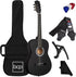 38In Beginner All Wood Acoustic Guitar Starter Kit W/Gig Bag, 6 Celluloid Picks, Nylon Strings, Capo, Cloth, Strap W/Pick Holder - Matte Black