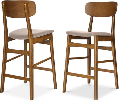 Bar Stool Set of 2, Farmhouse Counter Height W/Armless Upholstered Cushioned Seat, Wooden Curved Backrest - Walnut/Charcoal