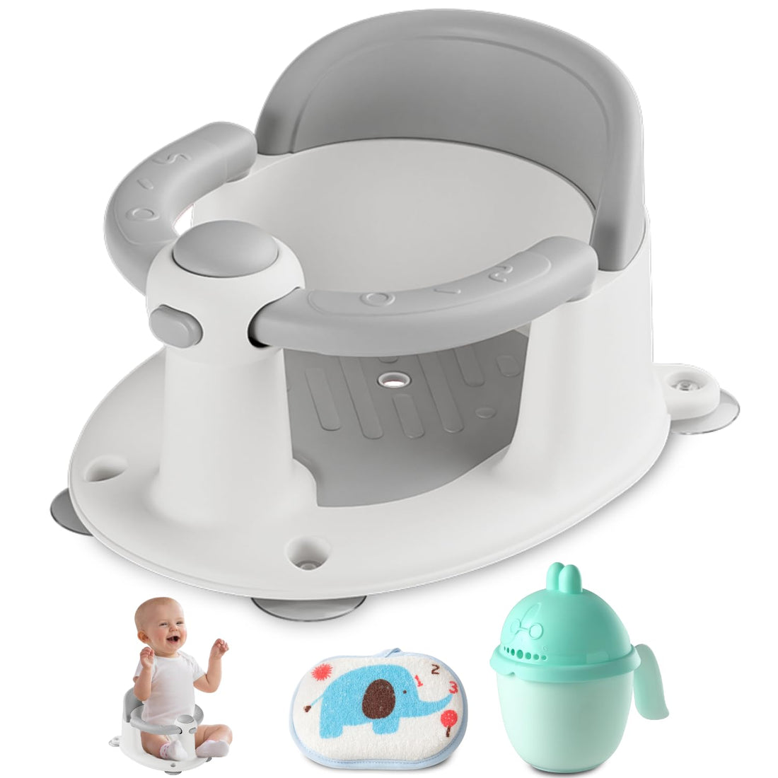 Baby Bath Seat for Babies 6 Months &amp; Up, Non-Slip Toddler Bath Seat for Baby &amp; Newborn, Sit up Bath Seat for Baby,Grey