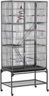 69-Inch Extra Large Wrought Iron 3 Levels Ferret Chinchilla Sugar Glider Squirrel Small Animal Cage with Cross Shelves and Ladders, Black