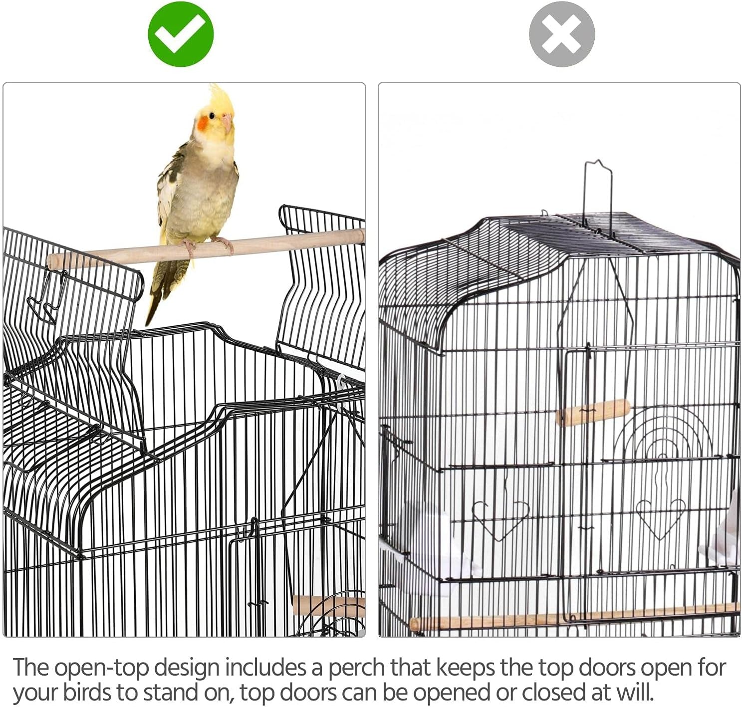 41-Inch Open Top Medium Bird Cages for Parakeets Finches Canaries Lovebirds Small Quaker Parrots Cockatiels Budgie Green Cheek Conure Travel Pet Flight Birdcage