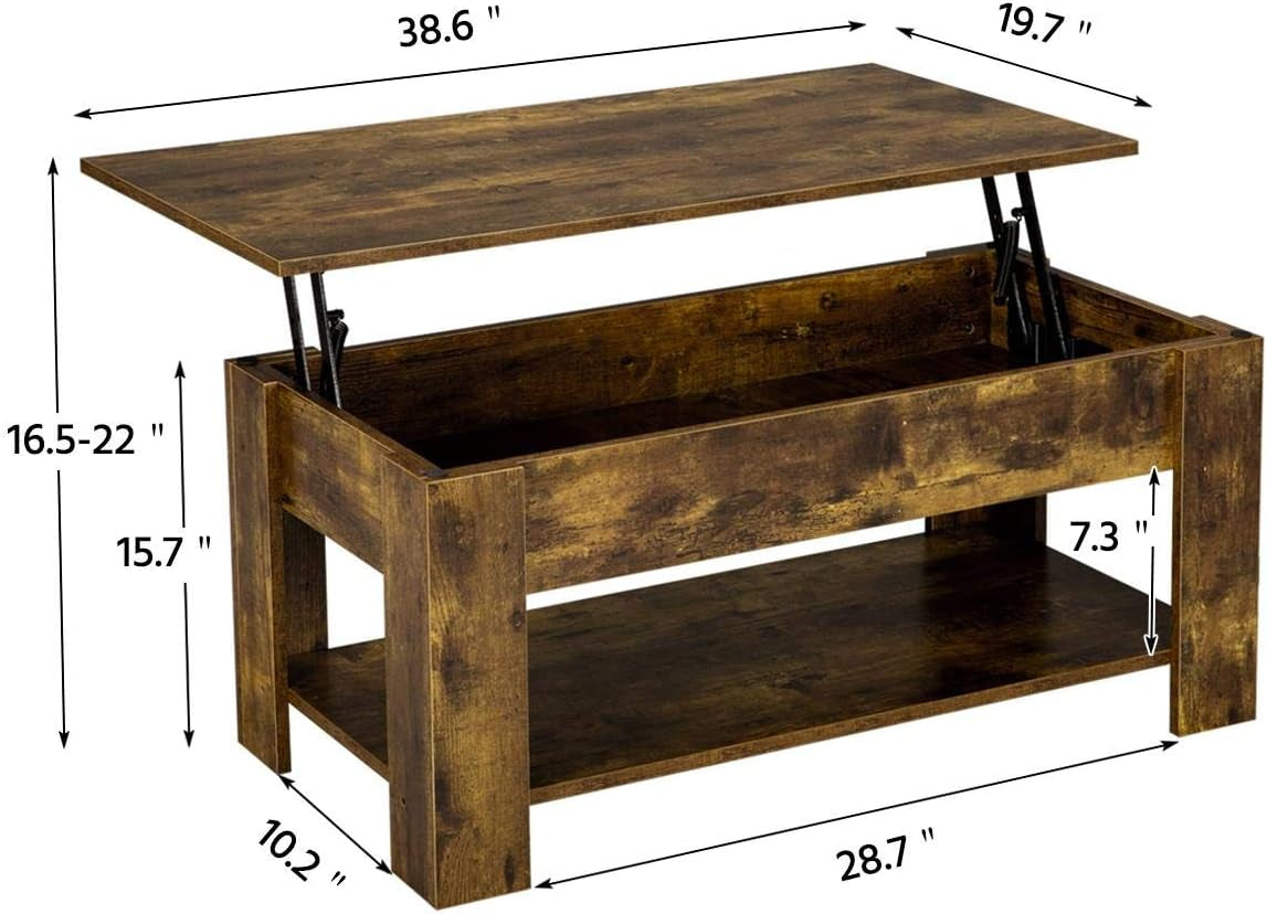 Rustic Coffee Table, Lift up Coffee Table with Hidden Storage, Living Room Center Tables with Lift Top for Office Reception Room