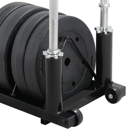 Horizontal Barbell Bumper Plate Rack Holder Olympic Bar Storage Rack with Handle and Wheels,Black