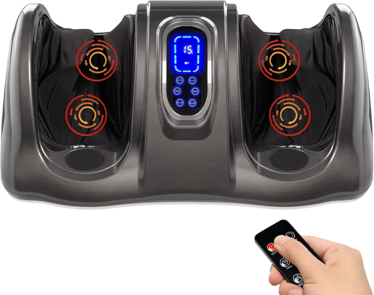 Foot Massager Machine Shiatsu Foot Massager, Therapeutic Reflexology Kneading and Rolling for Feet, Ankle, High Intensity Rollers, Remote, Control, LCD Screen - Black