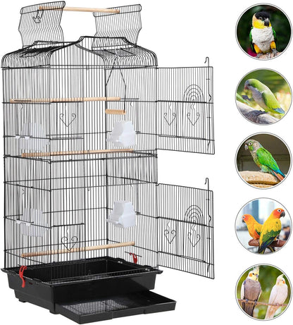 41-Inch Open Top Medium Bird Cages for Parakeets Finches Canaries Lovebirds Small Quaker Parrots Cockatiels Budgie Green Cheek Conure Travel Pet Flight Birdcage