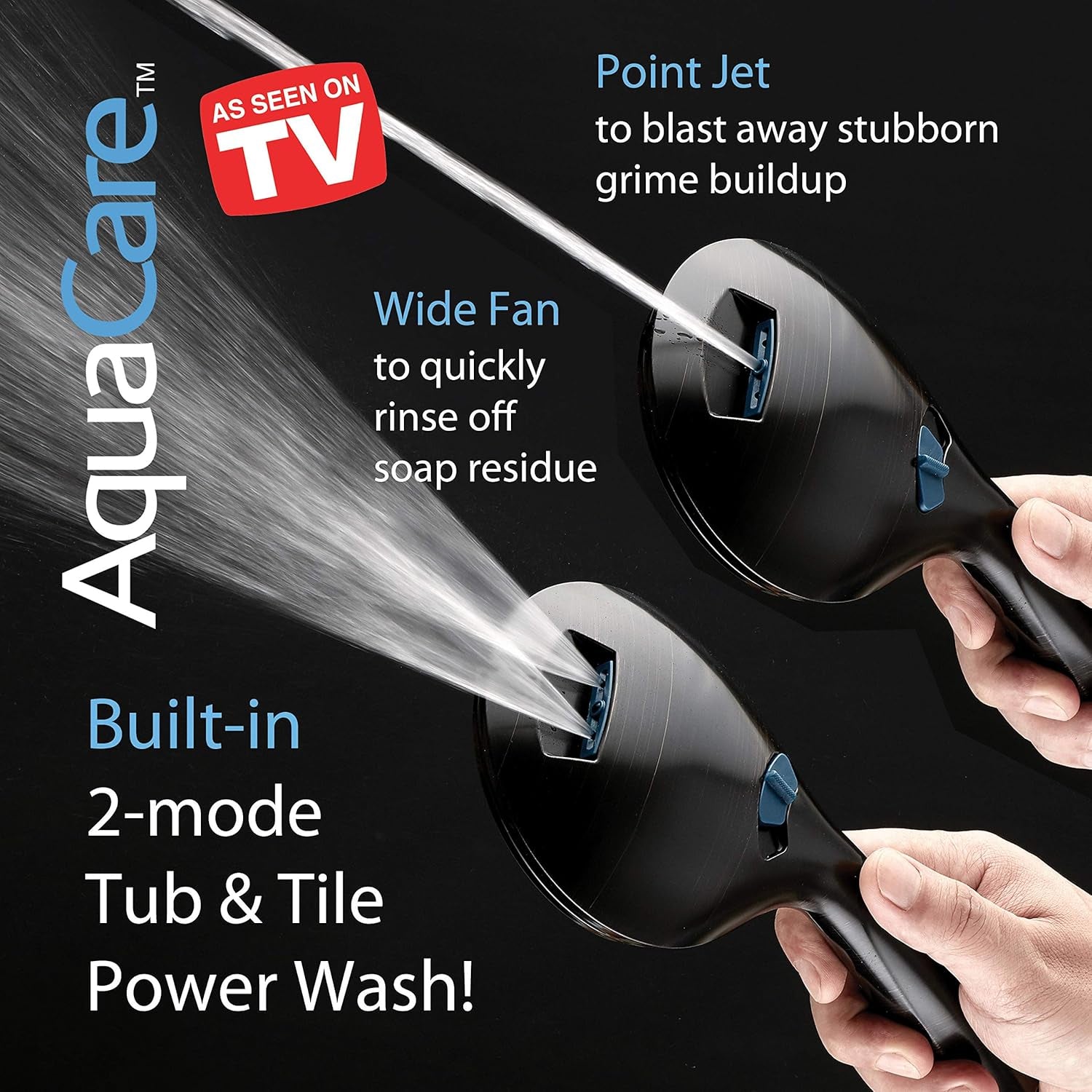 Aquacare High Pressure 8-Mode Handheld Shower Head - Anti-Clog Nozzles, Built-In Power Wash to Clean Tub, Tile &amp; Pets, Extra Long 6 Ft. Stainless Steel Hose, Wall &amp; Overhead Brackets