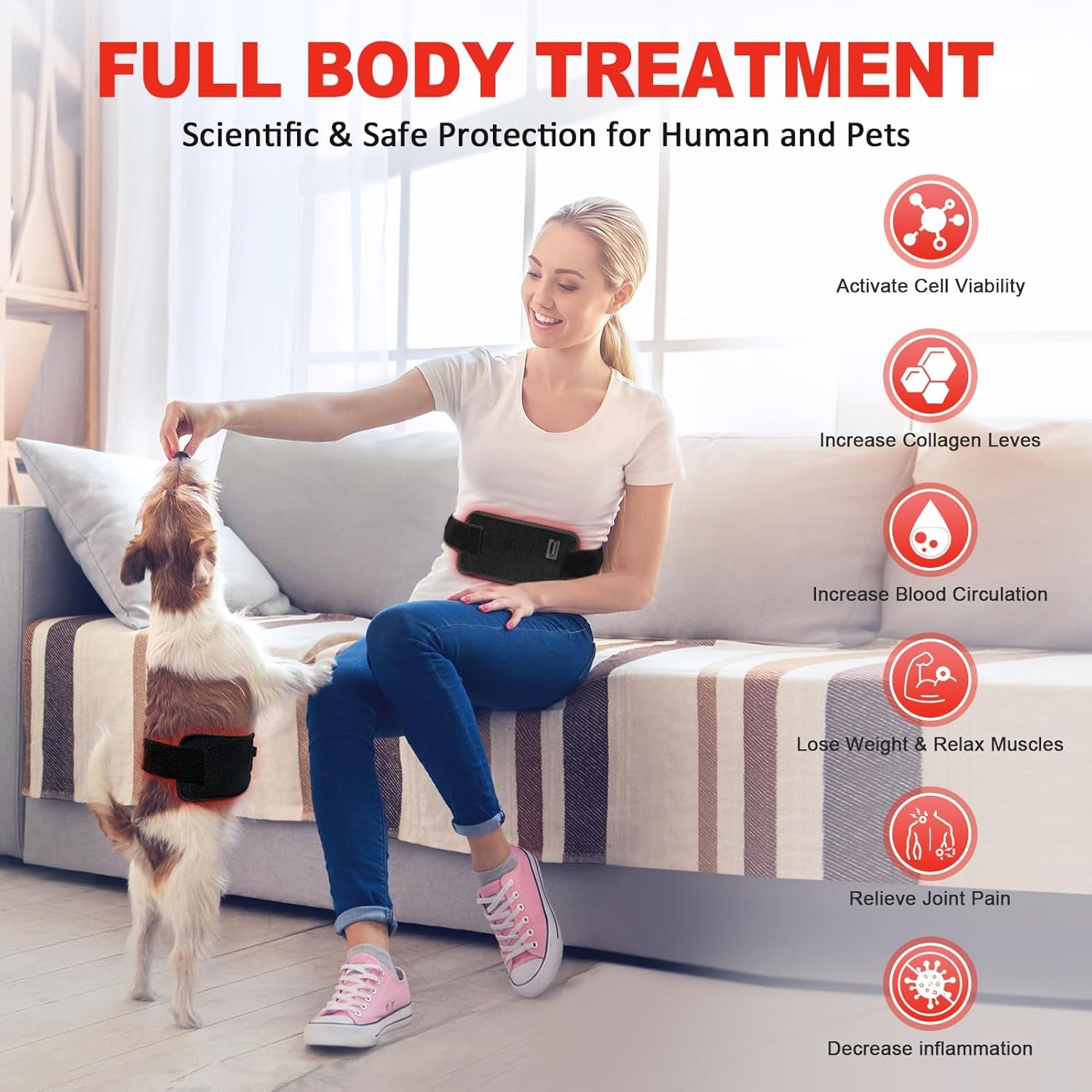 Red Light Therapy Belt, Infrared Light Therapy for Body, Wearable Wrap with Timer for Back Shoulder Waist Muscle Pain Relief, Improve Joint Inflammation, Red Light Therapy for Body