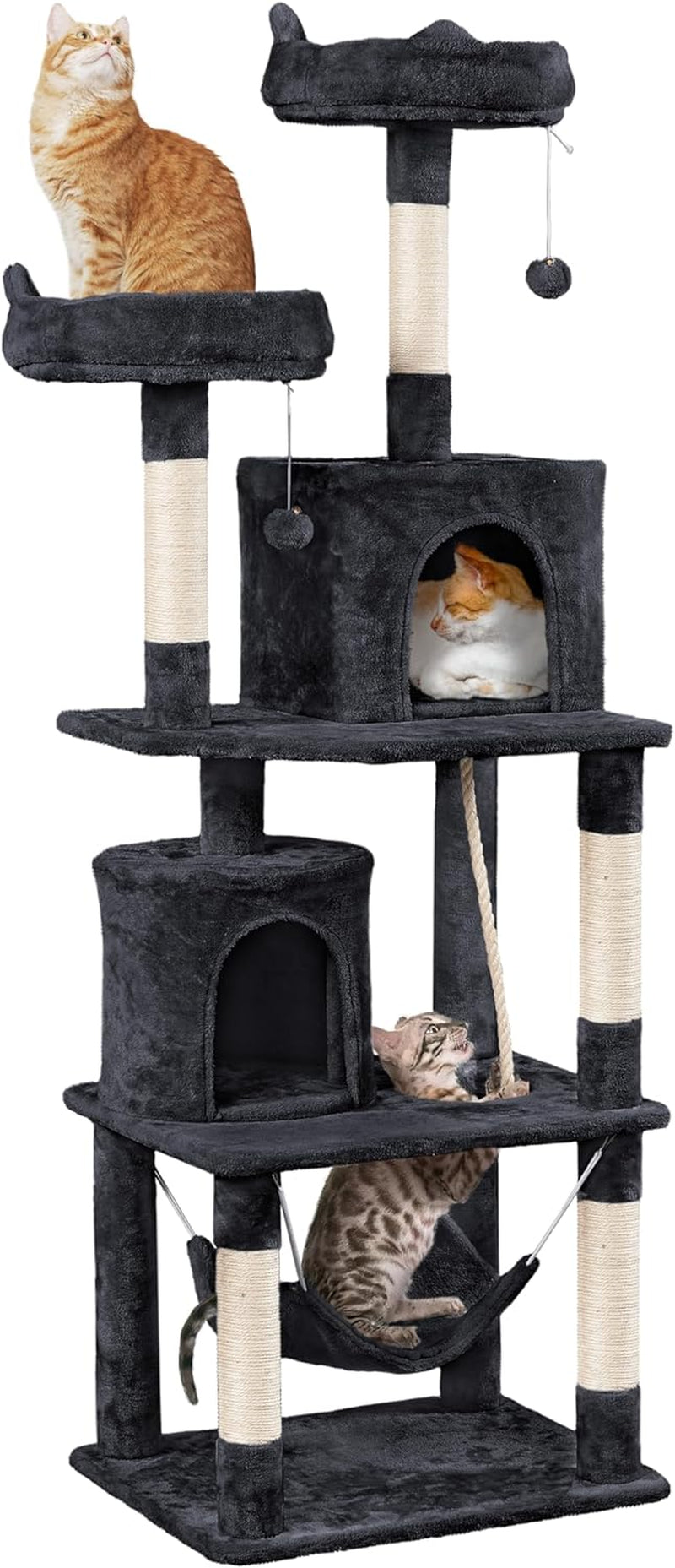 62.2Inches Cat Tree Cat Tower Cat Condo with Platform &amp; Hammock, Scratching Posts for Kittens Pet Play House with Plush Perch for Indoor Activity Relaxing