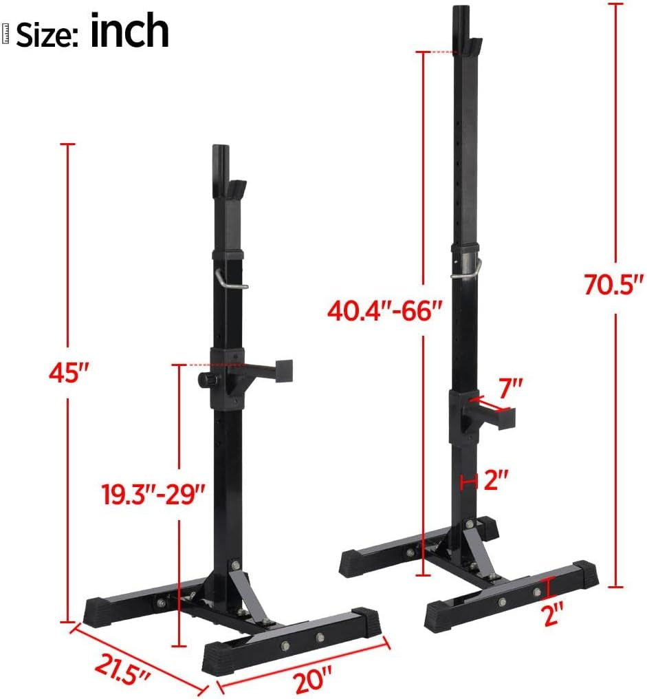 Pair of Adjustable Squat Rack Standard 44-70 Inch Barbell Rack Solid Steel Squat Stands Bench Press Rack Home Gym Portable Dumbbell Racks Stands