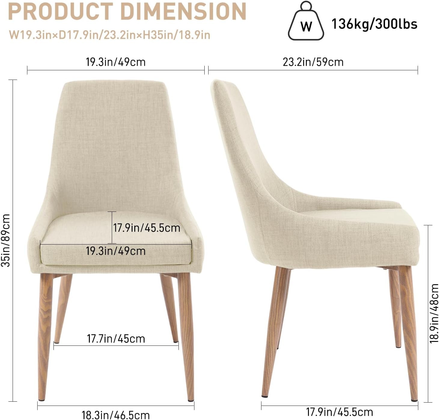 Dining Chairs, Accent Living Room Chair Set of 6 Beige Kitchen and Dining Room Chairs with High Back 6 Pack Fabric Dining Chairs Sillas Para Comedor Upholstered Dining Metal Leg Chairs