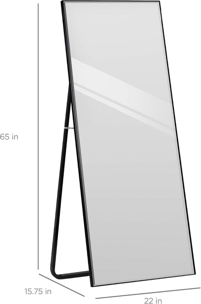 Large 65X22In Full Length Mirror, Rectangular Hanging &amp; Leaning Floor Mirror for Bedroom, Living Room, Vertical, Horizontal W/High Clarity, Beveled Edges, Anti-Blast Film - Black