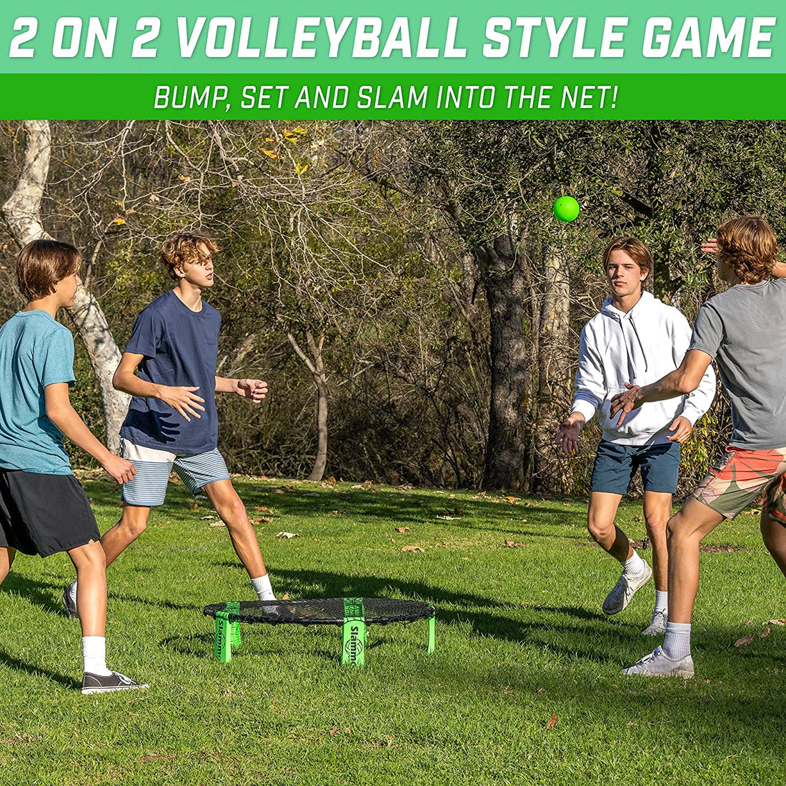 Slammo Game Set (Includes 3 Balls, Carrying Case and Rules) - Outdoor Lawn, Beach &amp; Tailgating Roundnet Game for Kids, Teens &amp; Adults