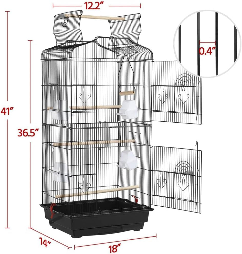 41-Inch Open Top Medium Bird Cages for Parakeets Finches Canaries Lovebirds Small Quaker Parrots Cockatiels Budgie Green Cheek Conure Travel Pet Flight Birdcage