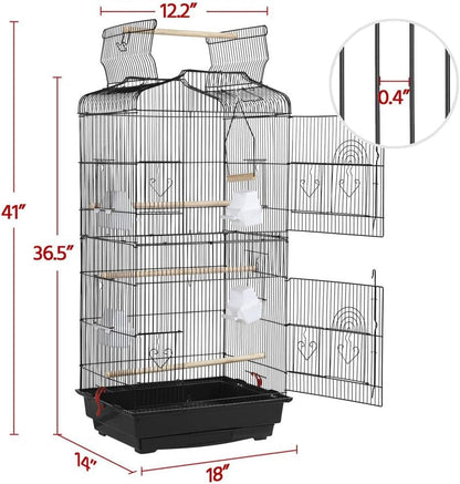 41-Inch Open Top Medium Bird Cages for Parakeets Finches Canaries Lovebirds Small Quaker Parrots Cockatiels Budgie Green Cheek Conure Travel Pet Flight Birdcage