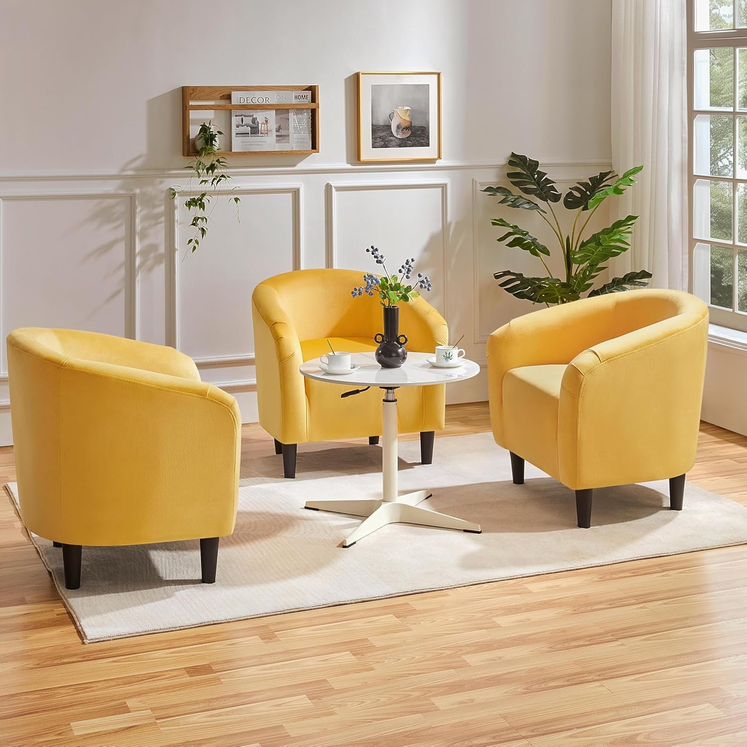 Yellow Chair, Accent Chair for Bedroom, Armchair for Living Room, Velvet Fabric Club Chair with Soft Padded Seat and Sturdy Legs for Bedroom Waiting Room, Yellow