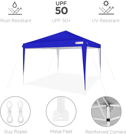 10X10Ft Pop up Canopy Outdoor Portable Folding Instant Lightweight Gazebo Shade Tent W/Adjustable Height, Wind Vent, Carrying Bag - Resort Blue